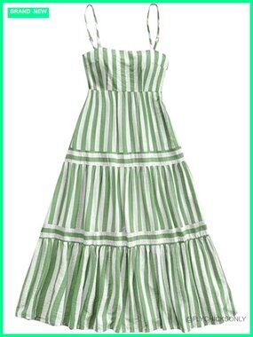 Summer Striped Smocked Spaghetti Strap Ruffle Tiered Flowy Maxi Dress